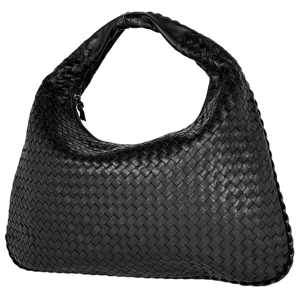 Bottega Veneta Intrecciato Shoulder Bag Hobo Handbag Leather Black